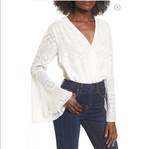 WAYF Christi bell sleeve white bodysuit top blouse